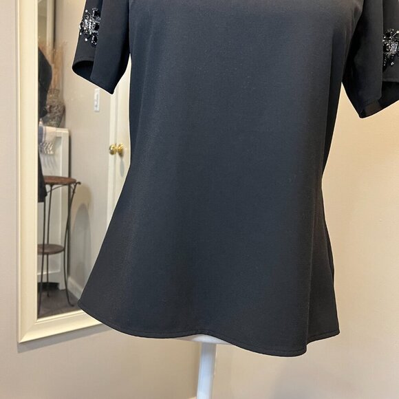 Michael Kors Black Embellished Sleeve Peplum Back Top, Size XS - Picture 4 of 15